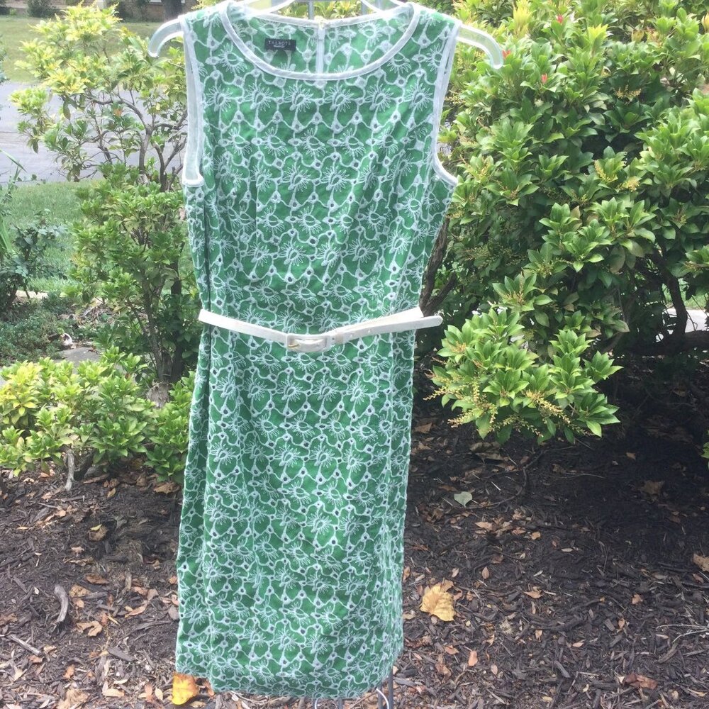 Talbots Embroider Floral White Trim Midi Dress